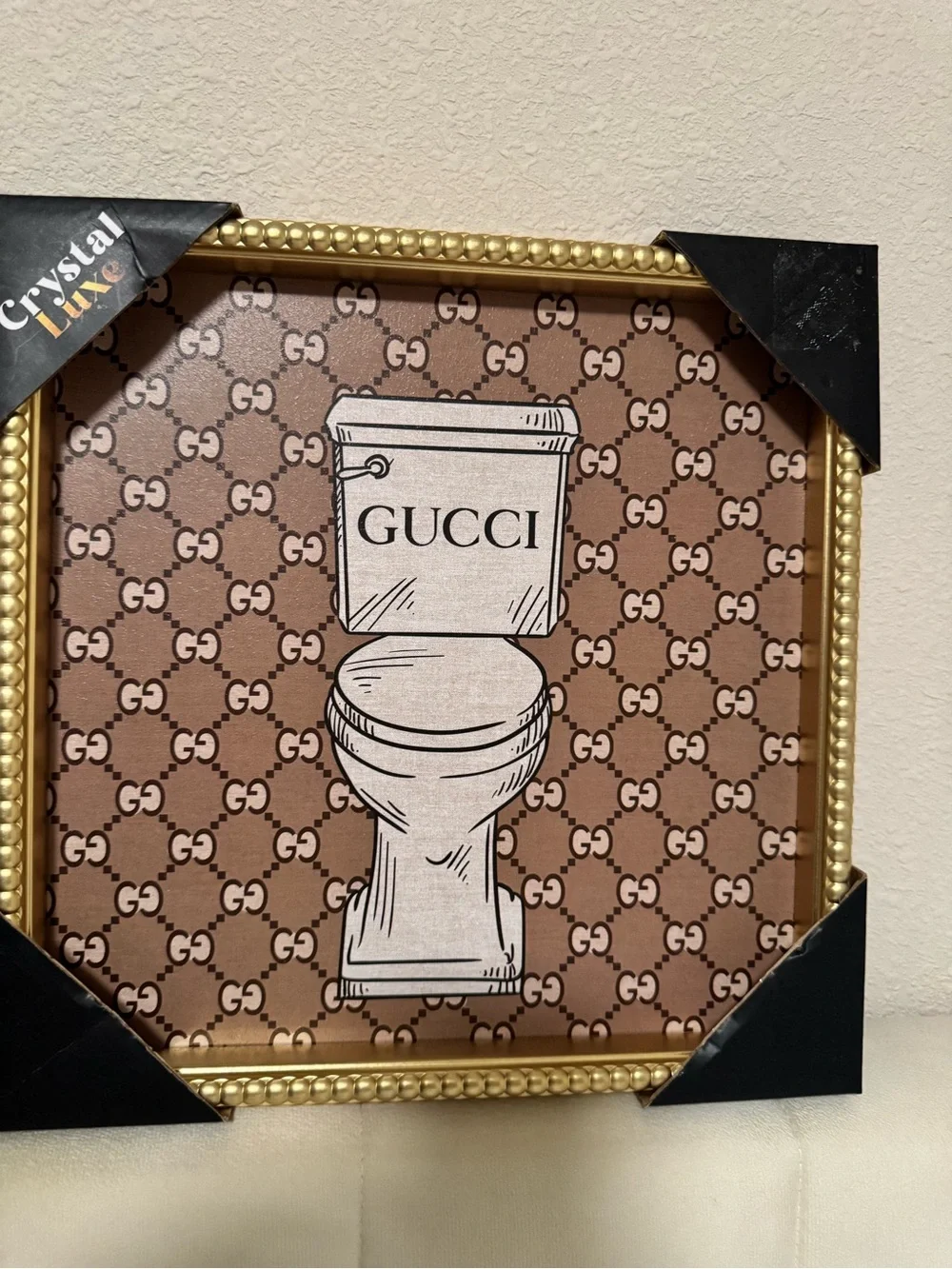 Gucci Brown Monogram Toilet Art Print with Gold Frame